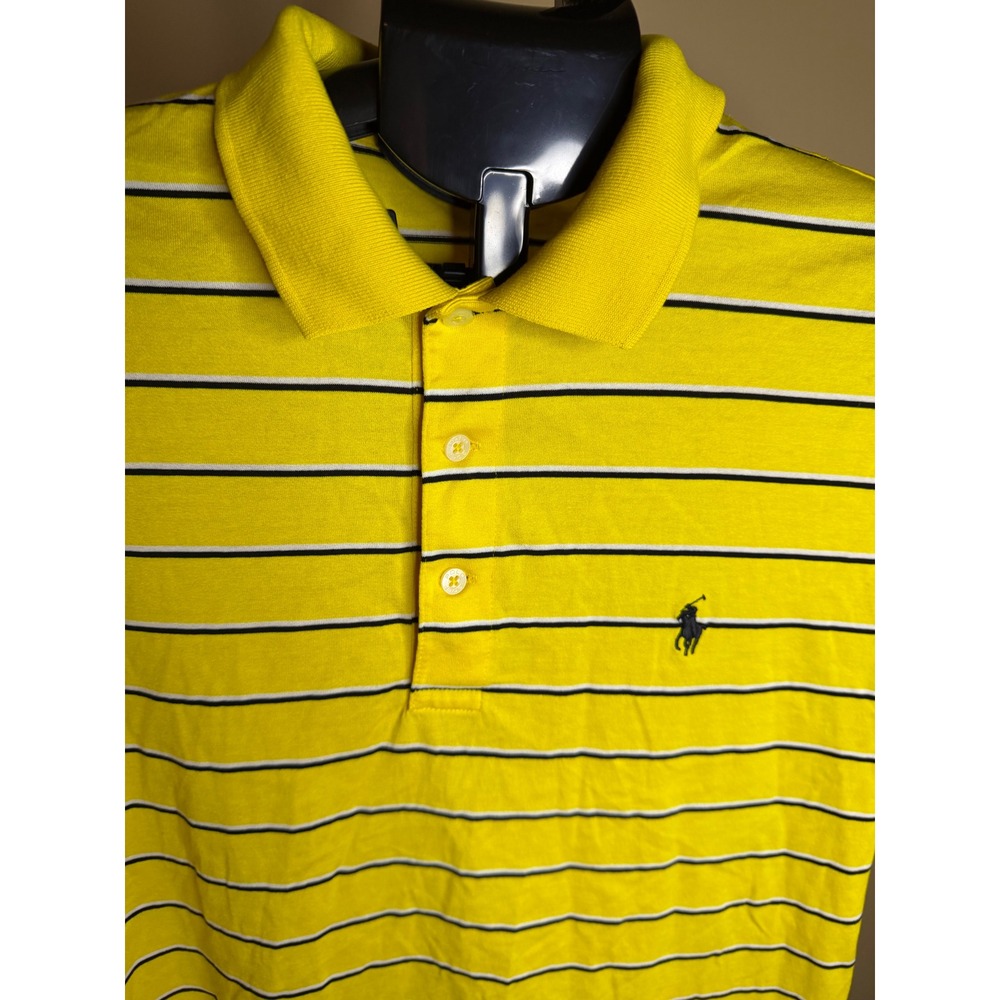 Polo‎ Golf Ralph Lauren Mens Medium Yellow Striped Pima Cotton Polo Shirt Pony